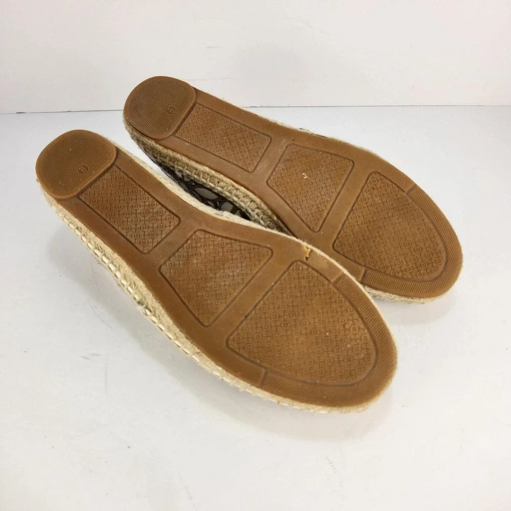 Tory Burch Women's Size 9 Beige Ivory Embroidered Logo Canvas Espadrille Flats